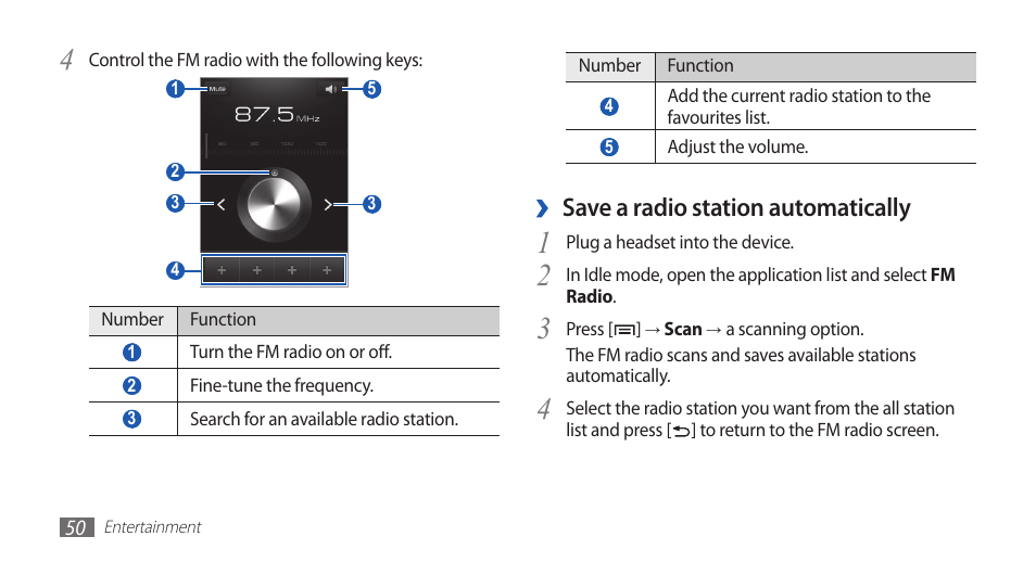 Save a radio station automatically | Samsung GALAXY S YP-GS1 User Manual | Page 50 / 122