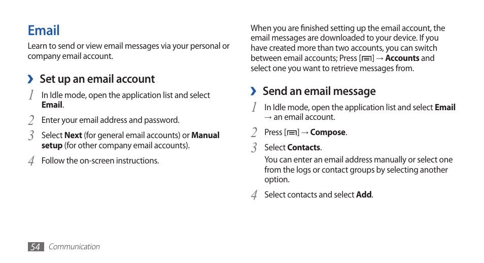 Email | Samsung GALAXY S YP-GS1 User Manual | Page 54 / 122