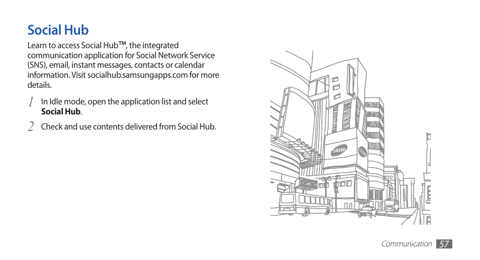 Social hub | Samsung GALAXY S YP-GS1 User Manual | Page 57 / 122