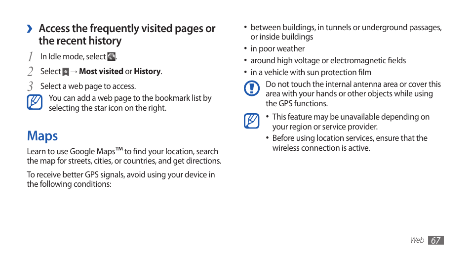 Maps | Samsung GALAXY S YP-GS1 User Manual | Page 67 / 122