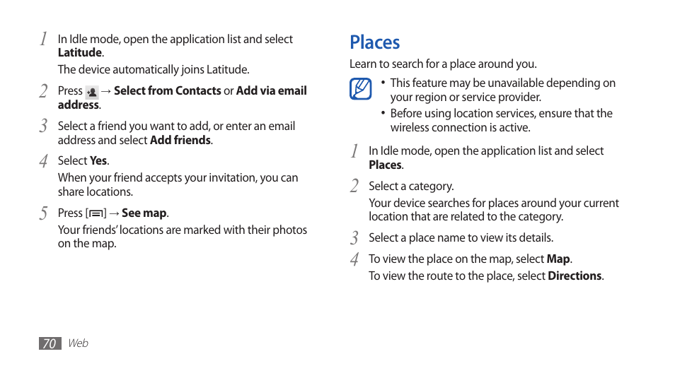 Places | Samsung GALAXY S YP-GS1 User Manual | Page 70 / 122