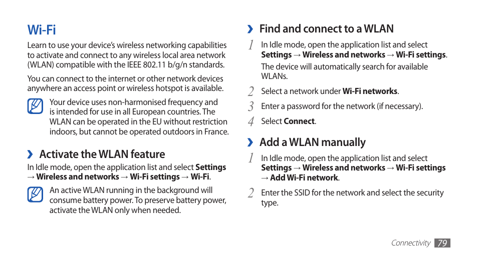 Wi-fi | Samsung GALAXY S YP-GS1 User Manual | Page 79 / 122