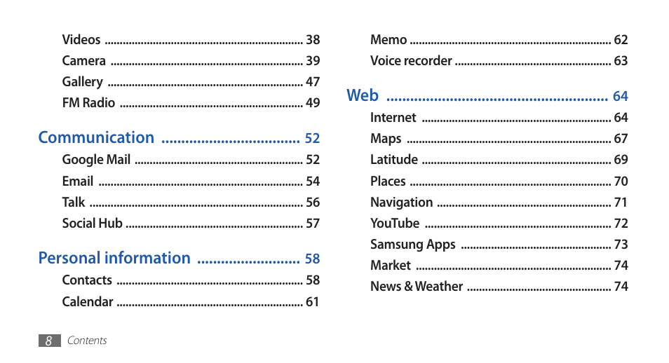 Samsung GALAXY S YP-GS1 User Manual | Page 8 / 122