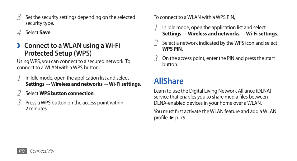 Allshare | Samsung GALAXY S YP-GS1 User Manual | Page 80 / 122