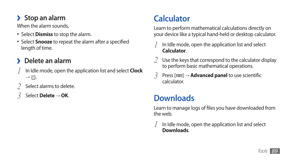 Calculator, Downloads, Calculator downloads | Samsung GALAXY S YP-GS1 User Manual | Page 89 / 122