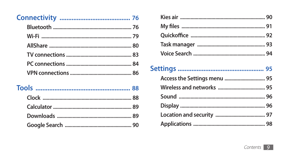 Samsung GALAXY S YP-GS1 User Manual | Page 9 / 122