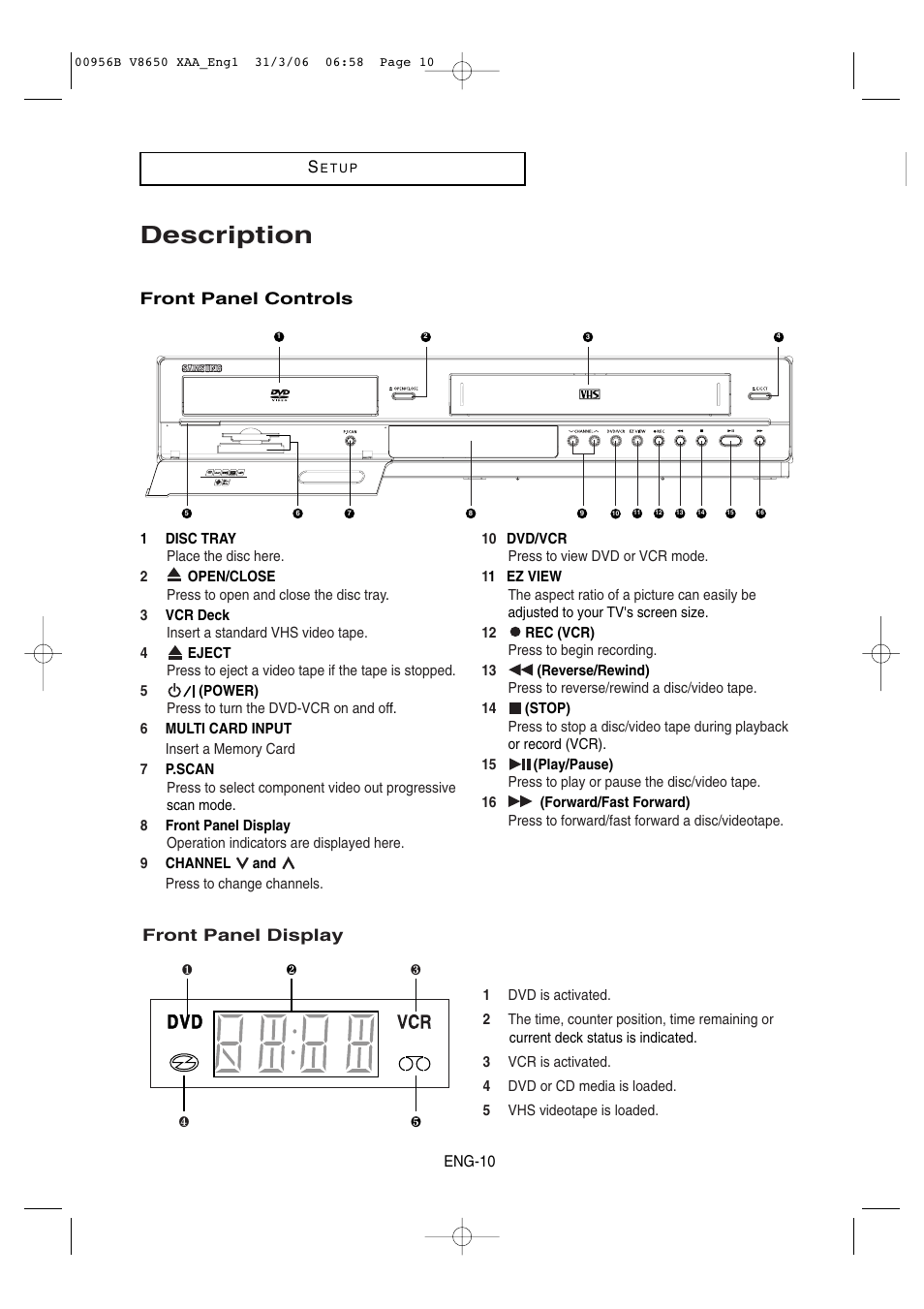 Description | Samsung DVD-V8650 User Manual | Page 10 / 92