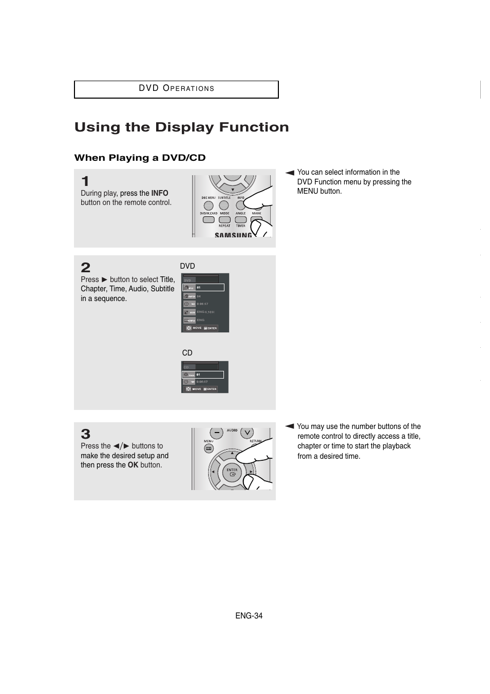 Using the display function | Samsung DVD-V8650 User Manual | Page 34 / 92