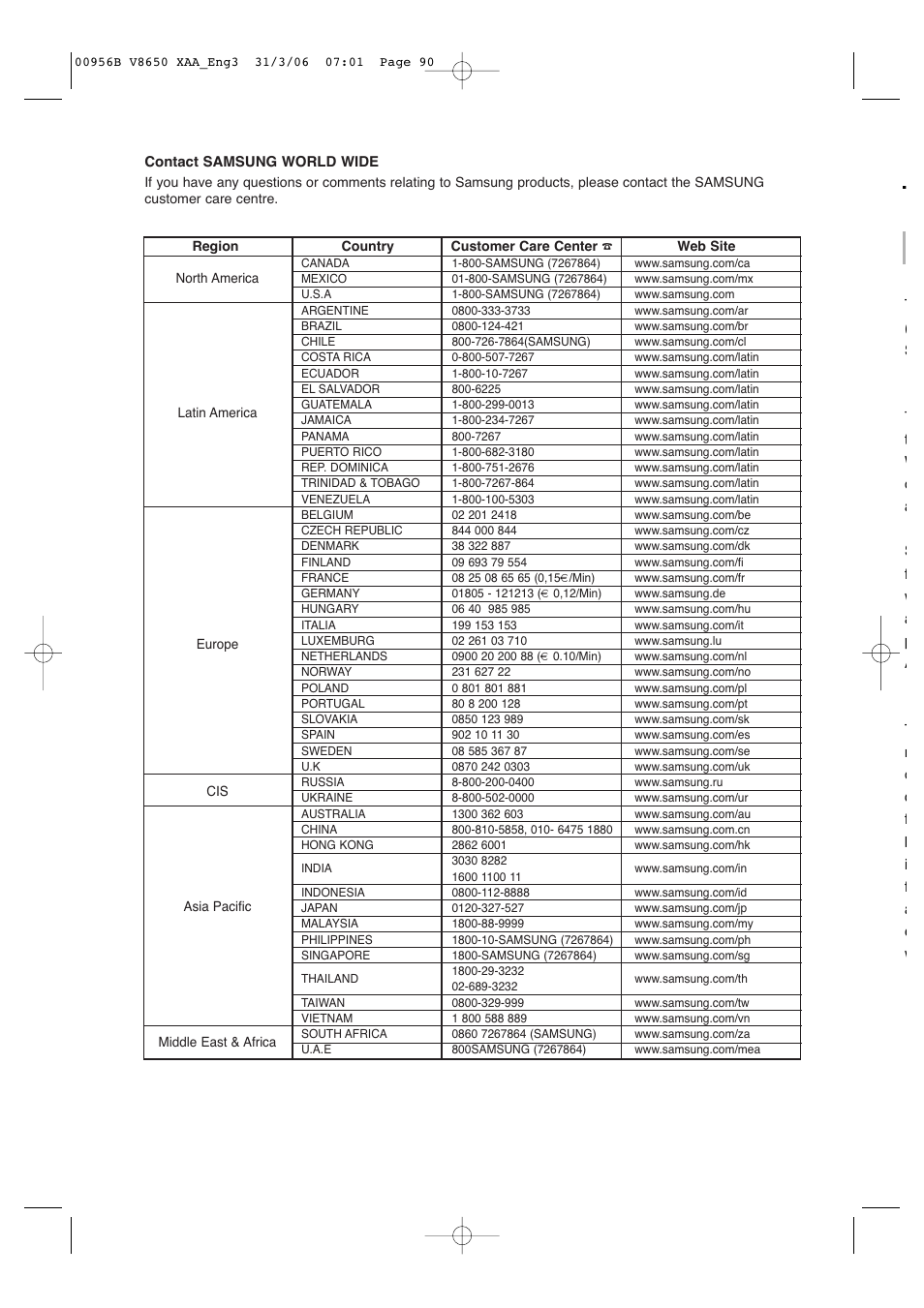 Samsung DVD-V8650 User Manual | Page 90 / 92