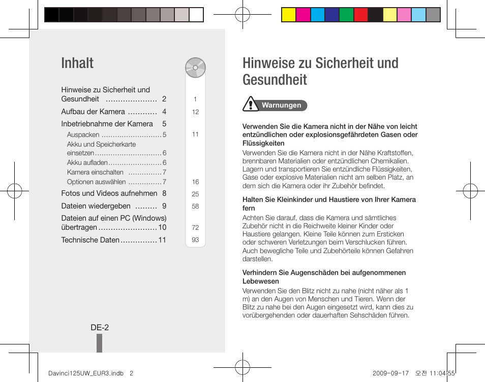 Hinweise zu sicherheit und gesundheit inhalt | Samsung WB1000 User Manual | Page 12 / 110