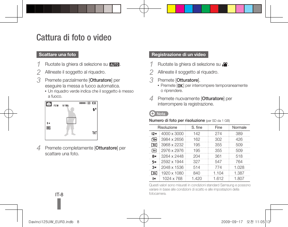 Cattura di foto o video | Samsung WB1000 User Manual | Page 38 / 110