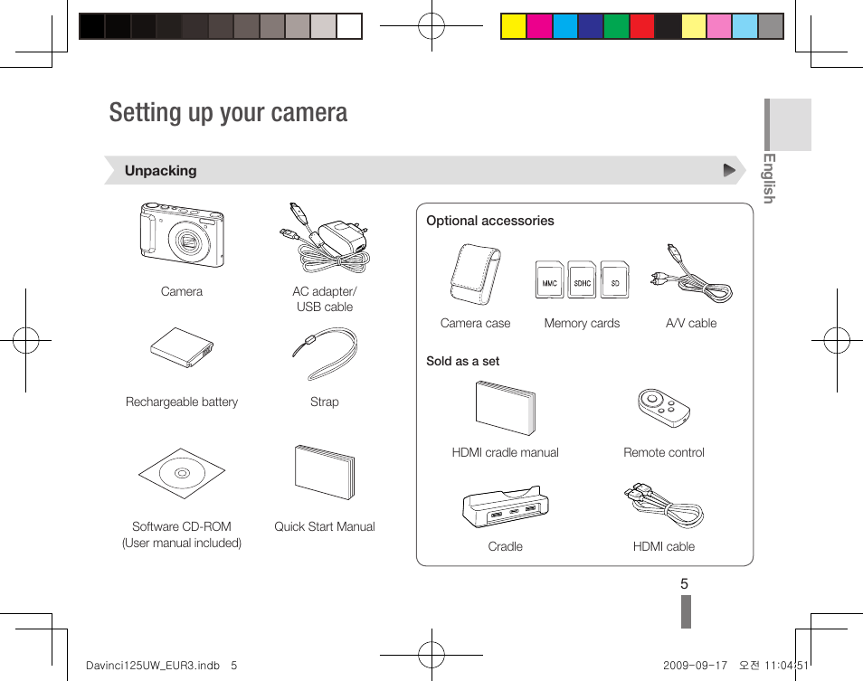 Setting up your camera | Samsung WB1000 User Manual | Page 5 / 110