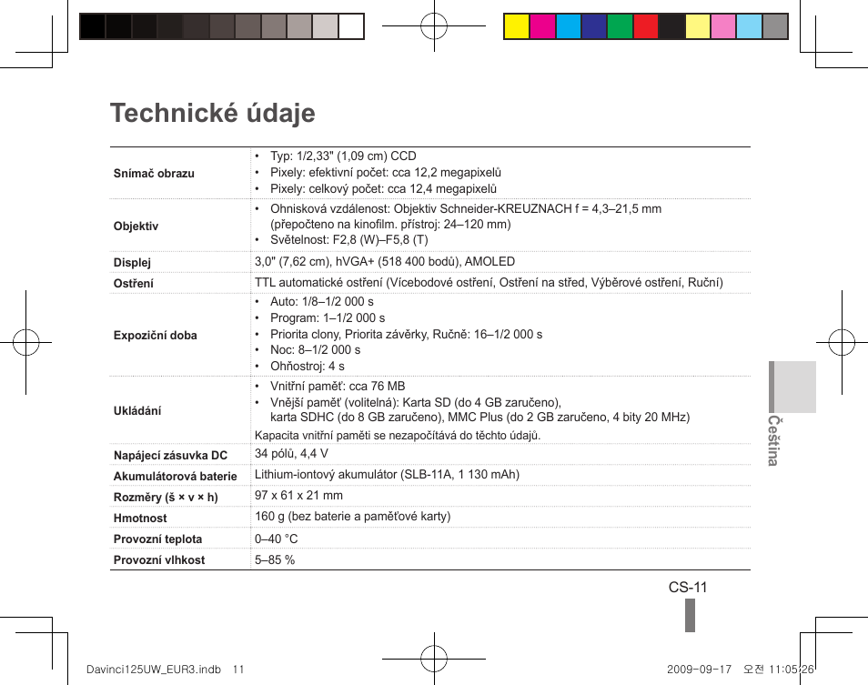 Technické údaje, Čeština | Samsung WB1000 User Manual | Page 61 / 110