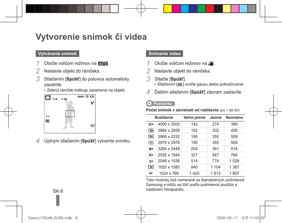 Vytvorenie snímok či videa | Samsung WB1000 User Manual | Page 68 / 110