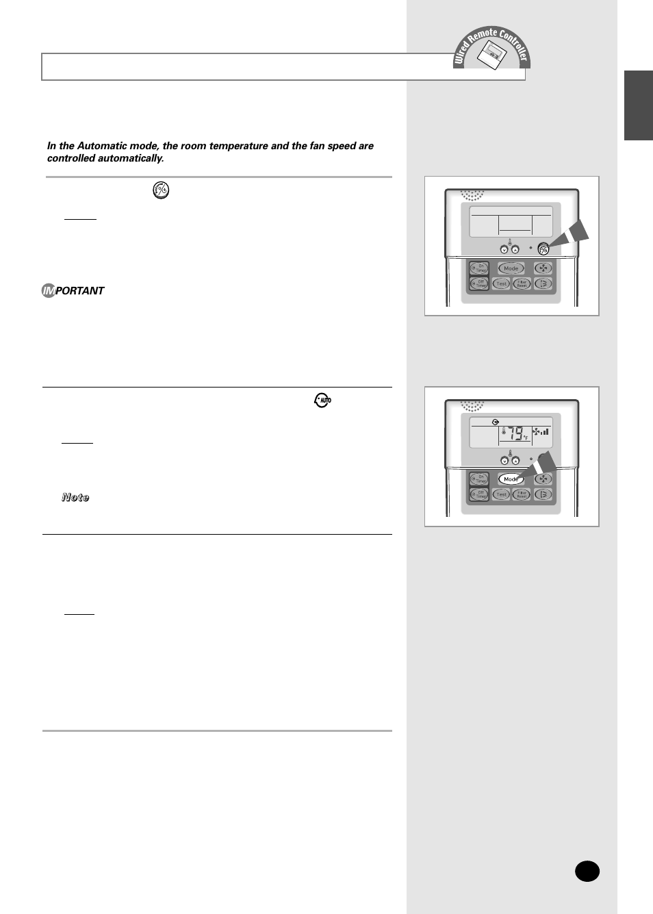 Selecting the automatic operating mode | Samsung AFPCC052CA0 User Manual | Page 21 / 36