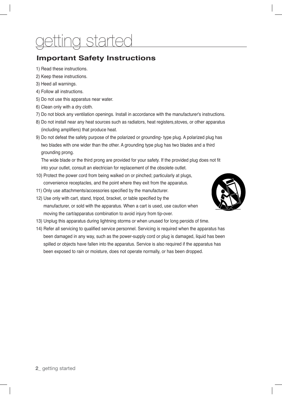 Getting started, Important safety instructions | Samsung AK68-01765A User Manual | Page 2 / 56