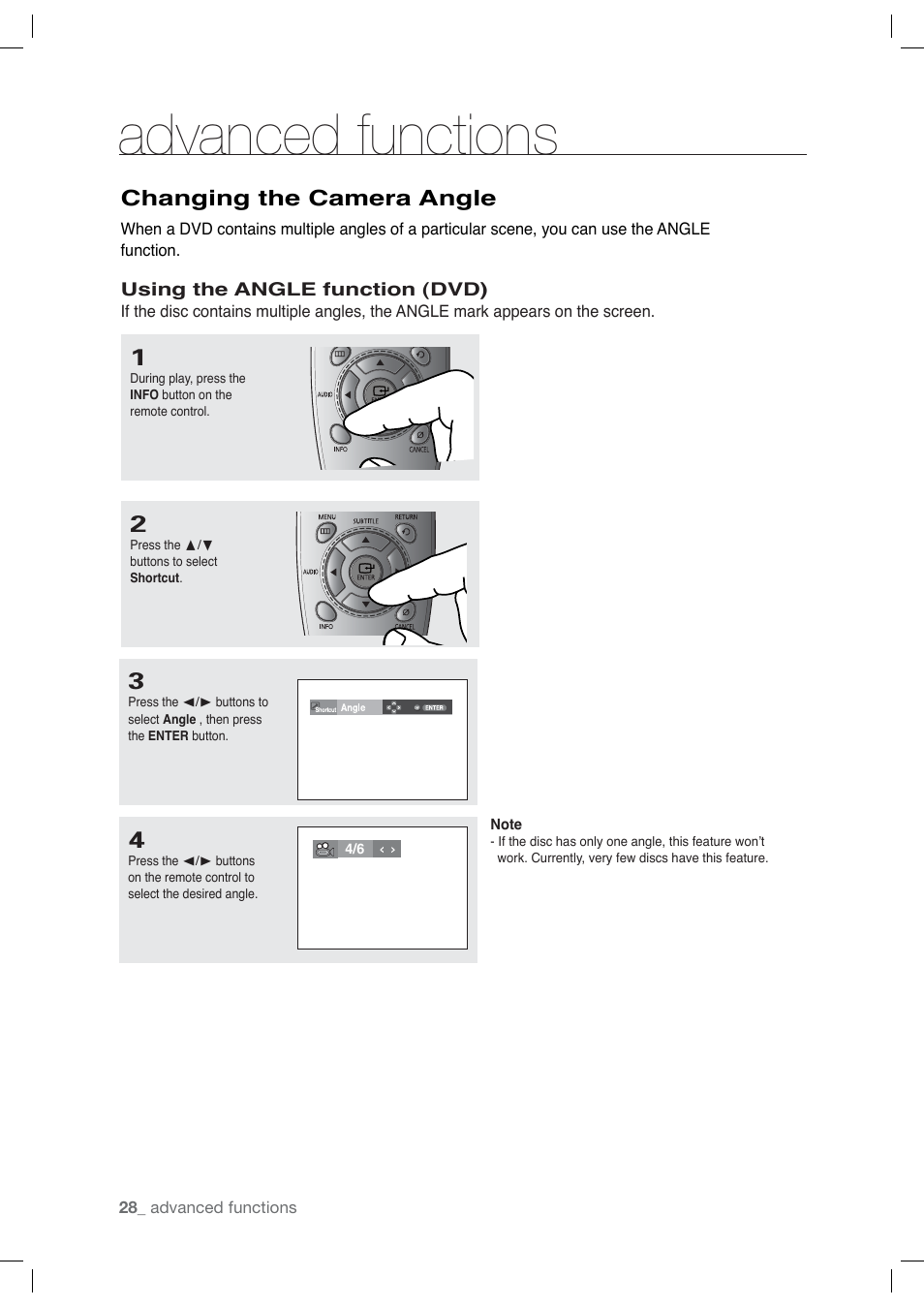 Changing the camera angle, Advanced functions | Samsung AK68-01765A User Manual | Page 28 / 56
