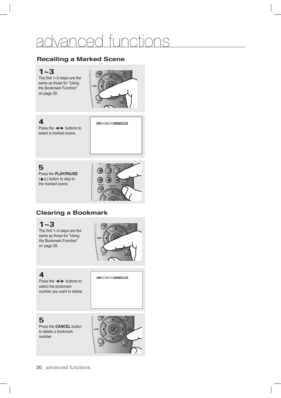 Advanced functions | Samsung AK68-01765A User Manual | Page 30 / 56