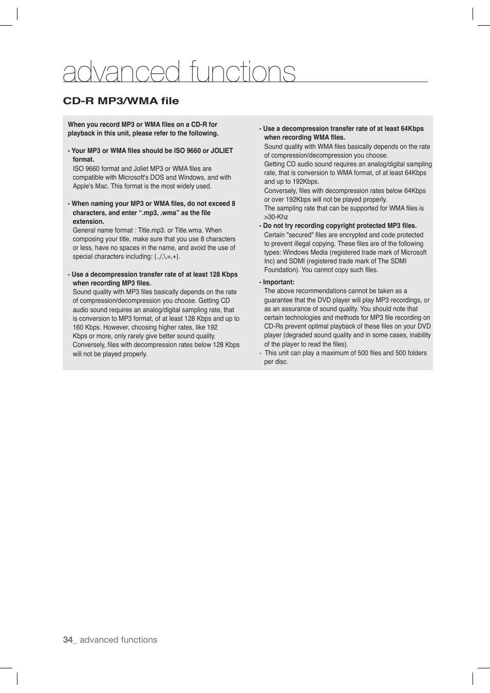 Advanced functions | Samsung AK68-01765A User Manual | Page 34 / 56