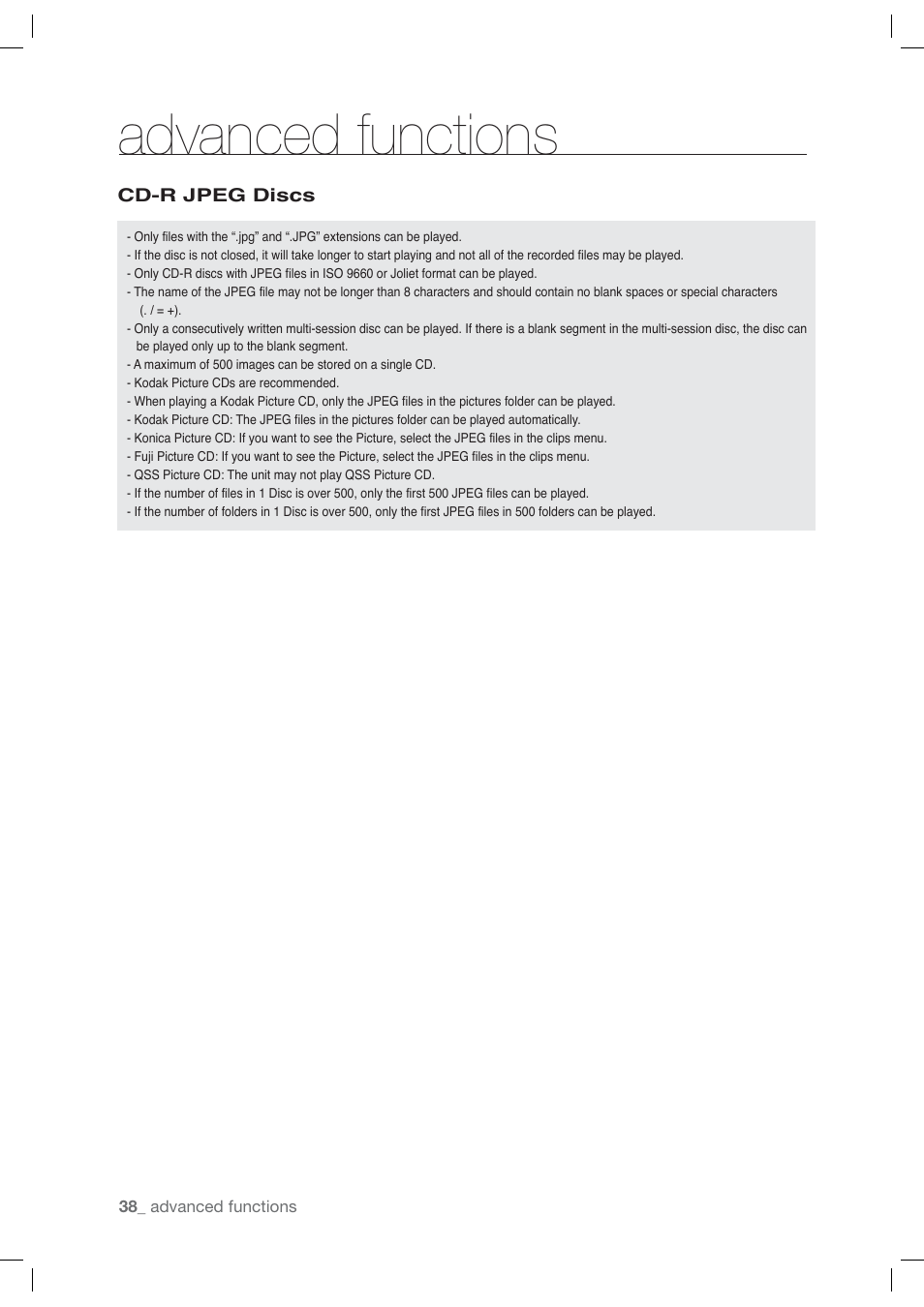 Advanced functions | Samsung AK68-01765A User Manual | Page 38 / 56
