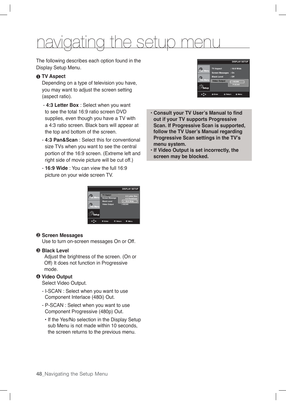 Navigating the setup menu | Samsung AK68-01765A User Manual | Page 48 / 56