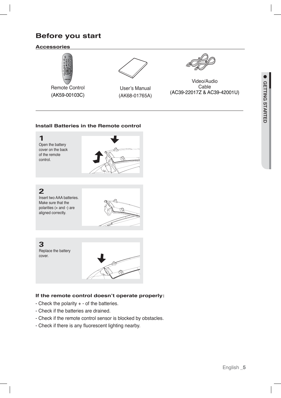 Before you start | Samsung AK68-01765A User Manual | Page 5 / 56