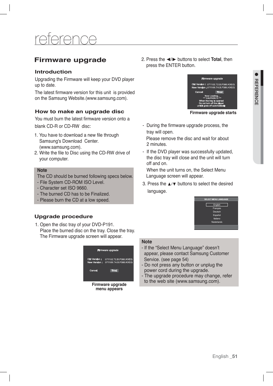 Reference, Firmware upgrade | Samsung AK68-01765A User Manual | Page 51 / 56