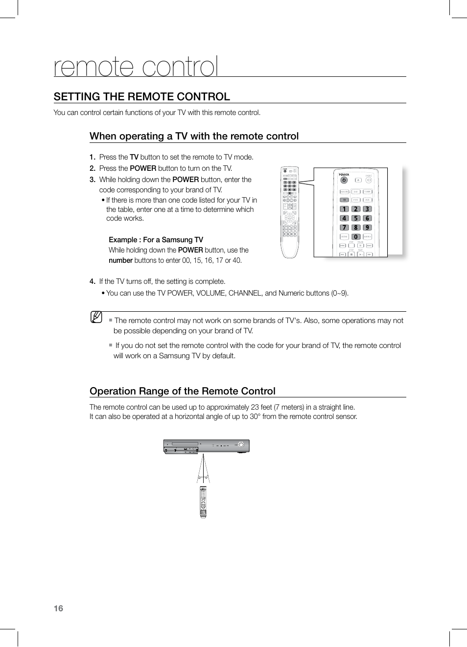 Remote control, Setting the remote control | Samsung HT-Z320 User Manual | Page 16 / 78