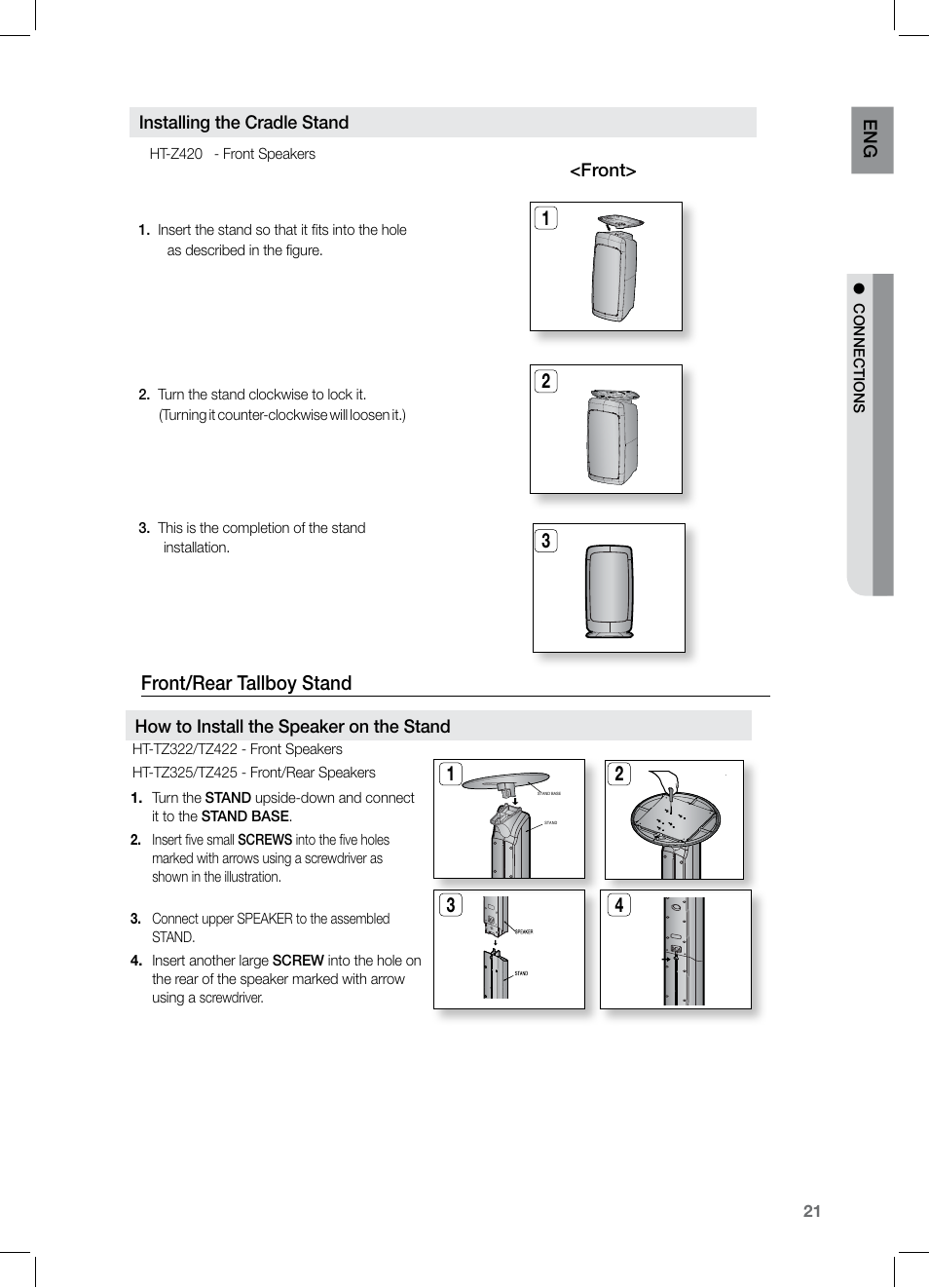 Front/rear tallboy stand | Samsung HT-Z320 User Manual | Page 21 / 78