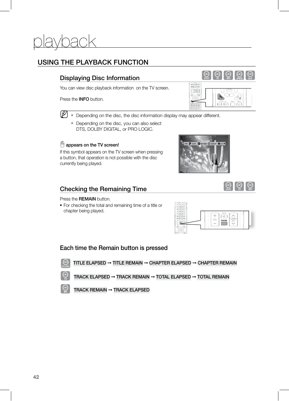 Using the playback function, Playback, Dbagd | Samsung HT-Z320 User Manual | Page 42 / 78