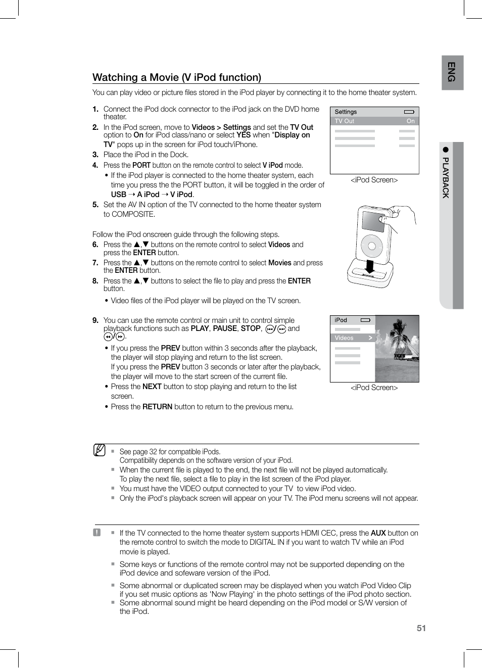 Watching a movie (v ipod function) | Samsung HT-Z320 User Manual | Page 51 / 78