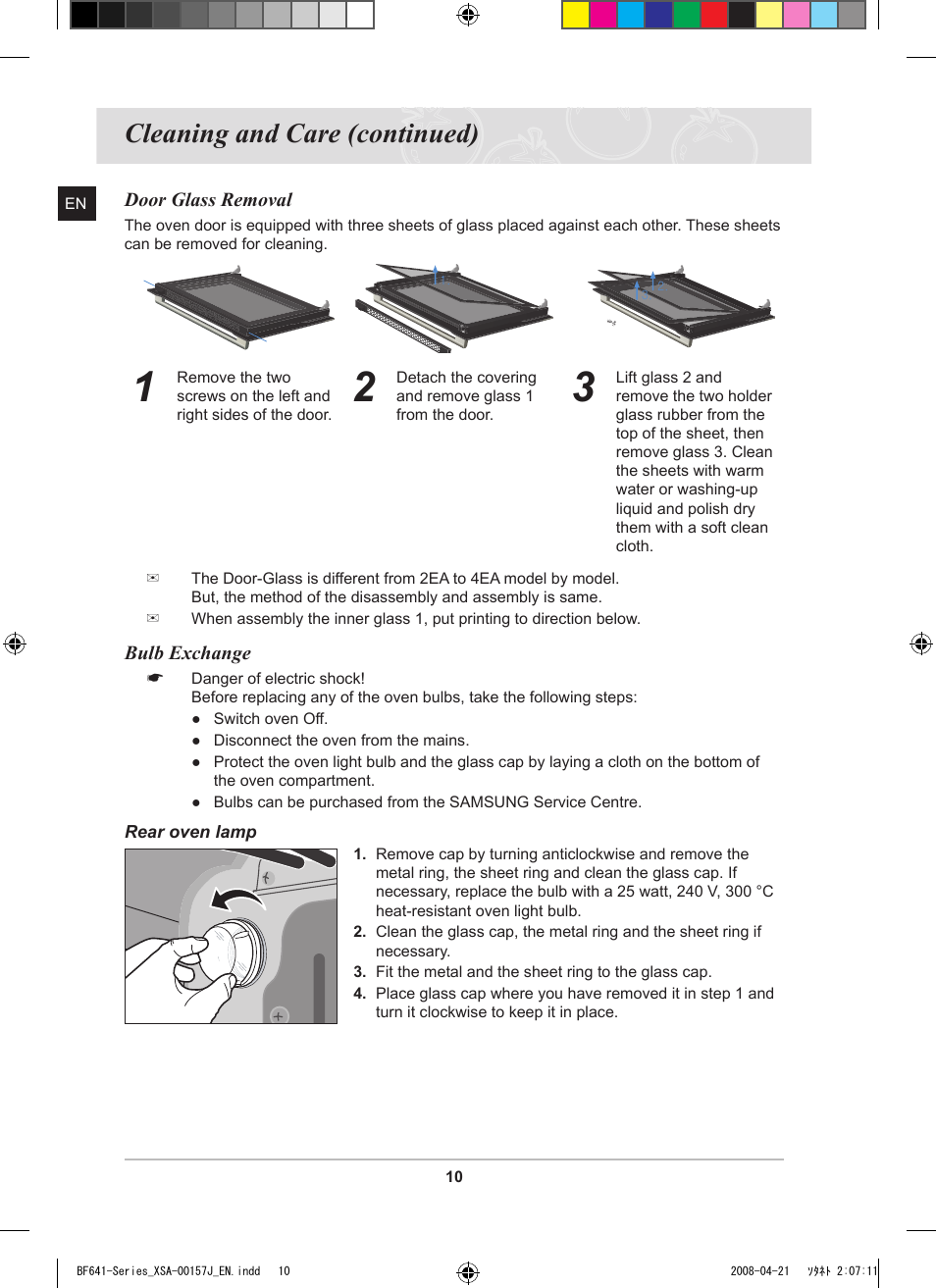 Cleaning and care (continued) | Samsung BF641 Series User Manual | Page 10 / 12