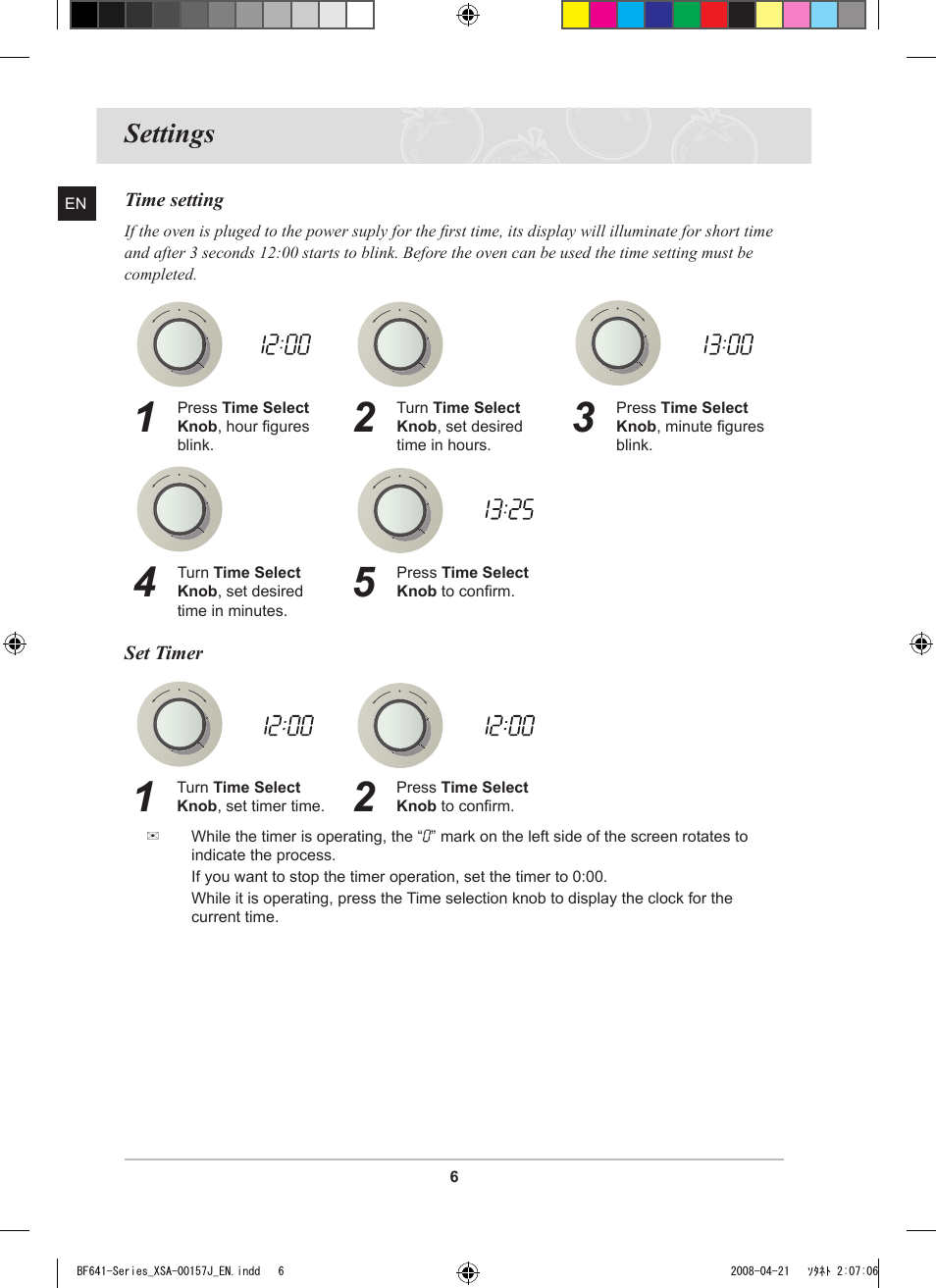 Settings | Samsung BF641 Series User Manual | Page 6 / 12