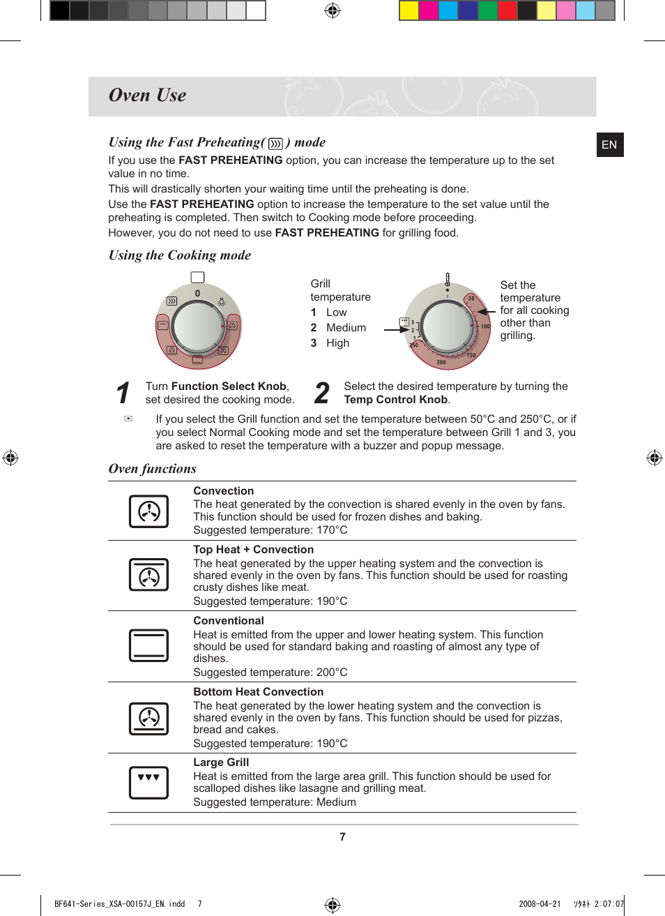 Oven use | Samsung BF641 Series User Manual | Page 7 / 12