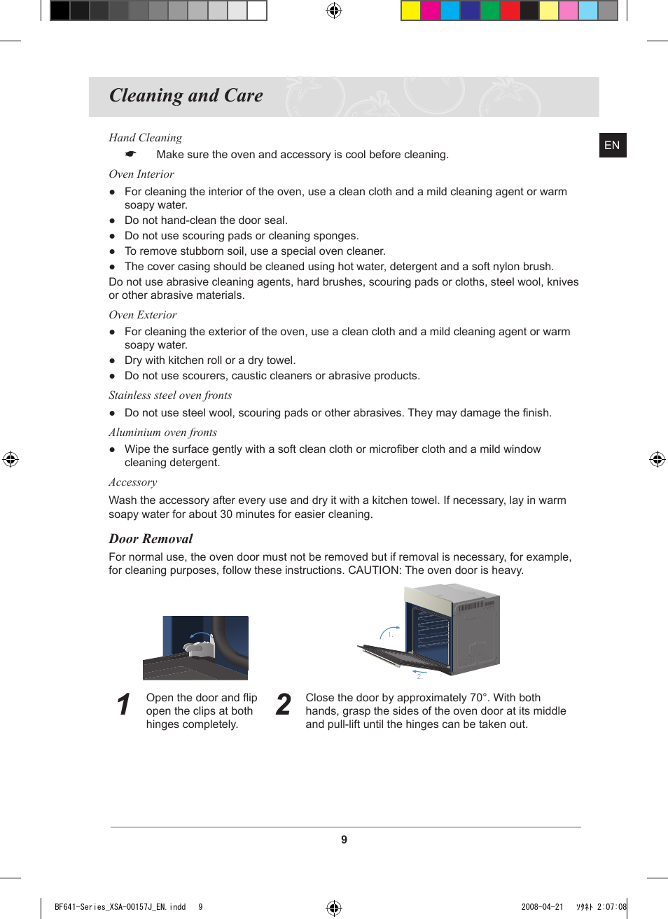 Cleaning and care | Samsung BF641 Series User Manual | Page 9 / 12