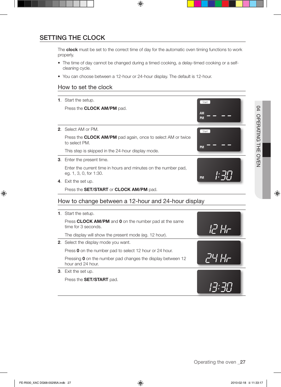 Setting the clock, How to set the clock | Samsung FE-R500WW User Manual | Page 27 / 62