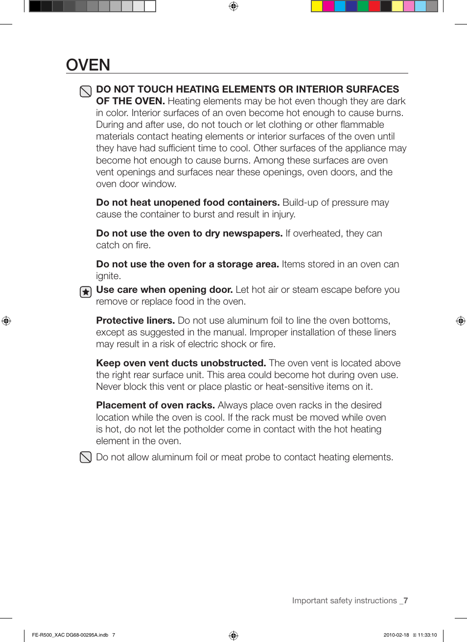 Oven | Samsung FE-R500WW User Manual | Page 7 / 62