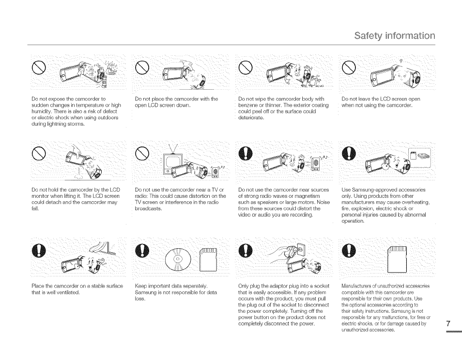 Oi o, Safety information | Samsung HMX-Q10TNIHMX-Q100TNIHMXDQ130TN User Manual | Page 11 / 113