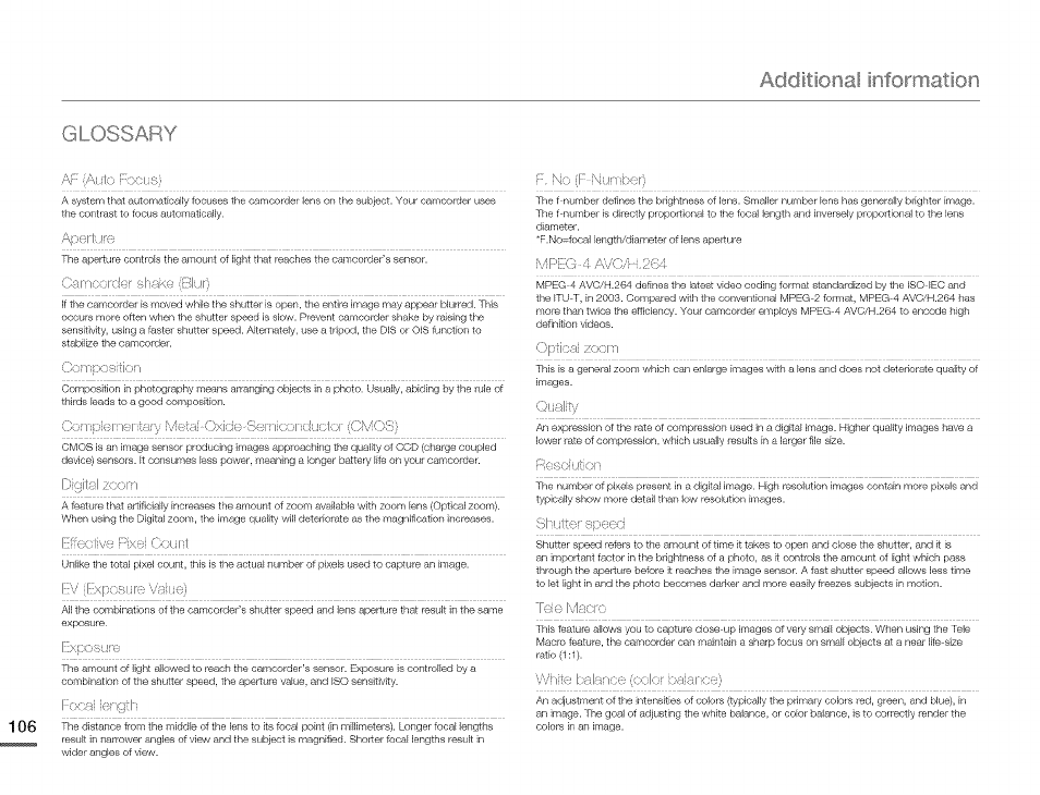 Additional information | Samsung HMX-Q10TNIHMX-Q100TNIHMXDQ130TN User Manual | Page 110 / 113