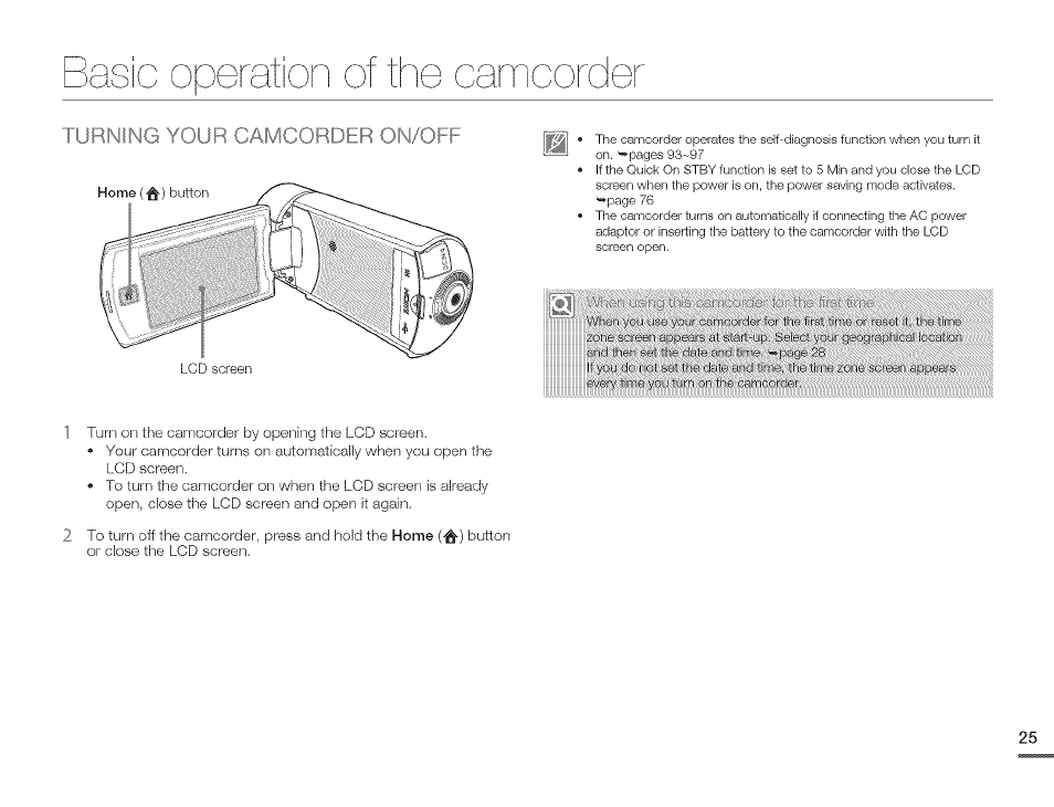 Turning your camcorder on/off, Turning your oamcorder on/off, Oderation of the camcorder | Samsung HMX-Q10TNIHMX-Q100TNIHMXDQ130TN User Manual | Page 29 / 113