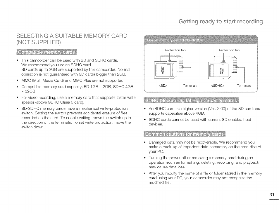 Getting ready, Start recording | Samsung HMX-Q10TNIHMX-Q100TNIHMXDQ130TN User Manual | Page 35 / 113