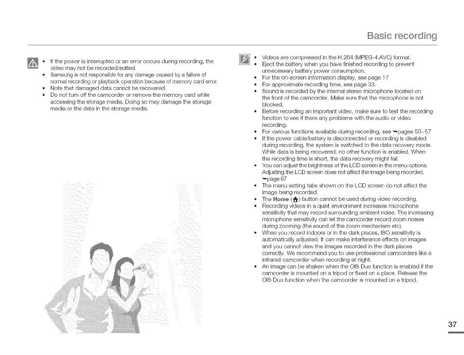 Basic recording | Samsung HMX-Q10TNIHMX-Q100TNIHMXDQ130TN User Manual | Page 41 / 113