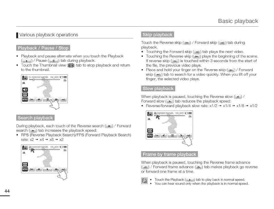 J 1« « ii ► ► «1, Basic playback | Samsung HMX-Q10TNIHMX-Q100TNIHMXDQ130TN User Manual | Page 48 / 113
