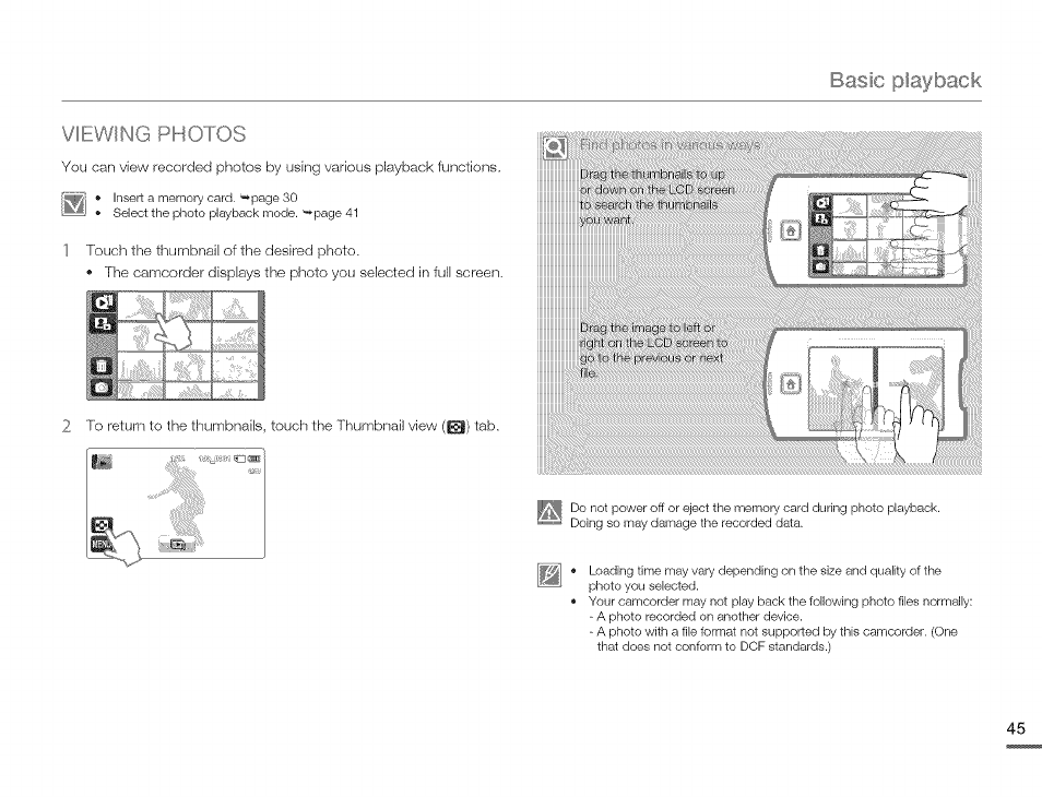 Basic playback, Viewing photos | Samsung HMX-Q10TNIHMX-Q100TNIHMXDQ130TN User Manual | Page 49 / 113