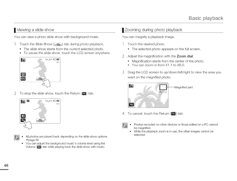 Zooming during photo playback, Basic playback | Samsung HMX-Q10TNIHMX-Q100TNIHMXDQ130TN User Manual | Page 50 / 113