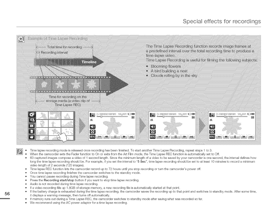 Special effects, Recordings | Samsung HMX-Q10TNIHMX-Q100TNIHMXDQ130TN User Manual | Page 60 / 113