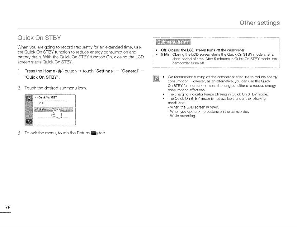 Quick on | Samsung HMX-Q10TNIHMX-Q100TNIHMXDQ130TN User Manual | Page 80 / 113