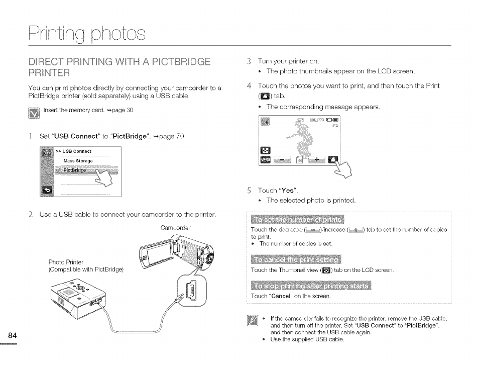 Printing ninotos, Direct printing t- ■ idge, Q) iab | Printing photos | Samsung HMX-Q10TNIHMX-Q100TNIHMXDQ130TN User Manual | Page 88 / 113