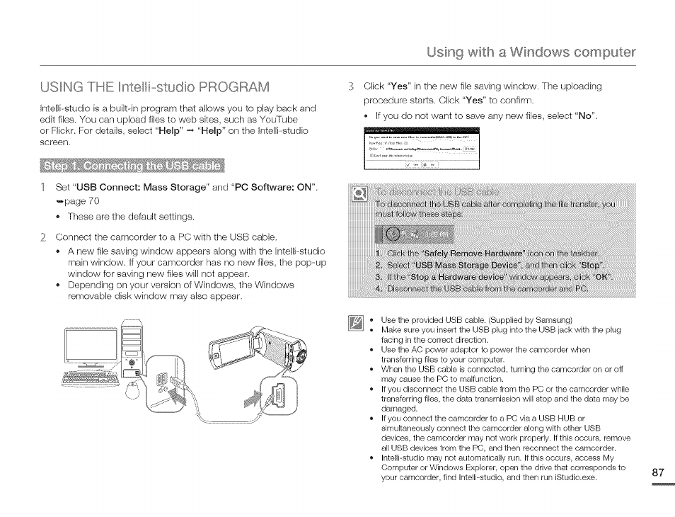 Using with a windows computer, Using the intelli..studio program | Samsung HMX-Q10TNIHMX-Q100TNIHMXDQ130TN User Manual | Page 91 / 113