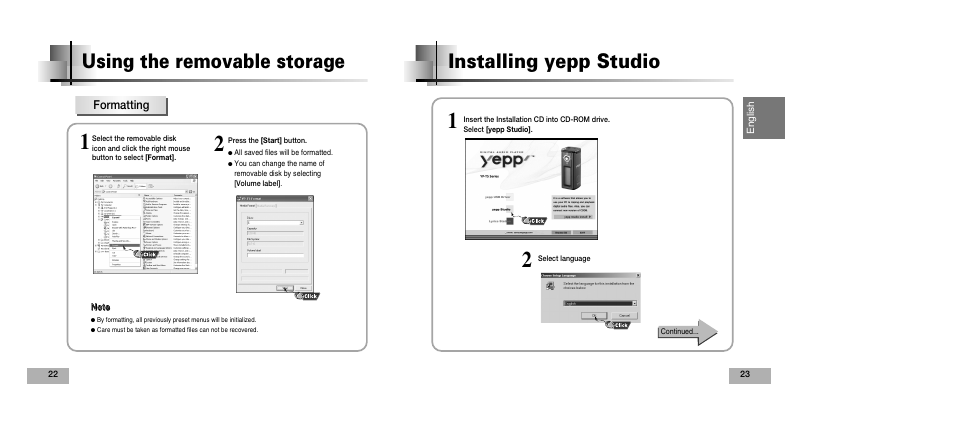 Installing yepp studio, Using the removable storage | Samsung YEPP YP-T5V User Manual | Page 12 / 117
